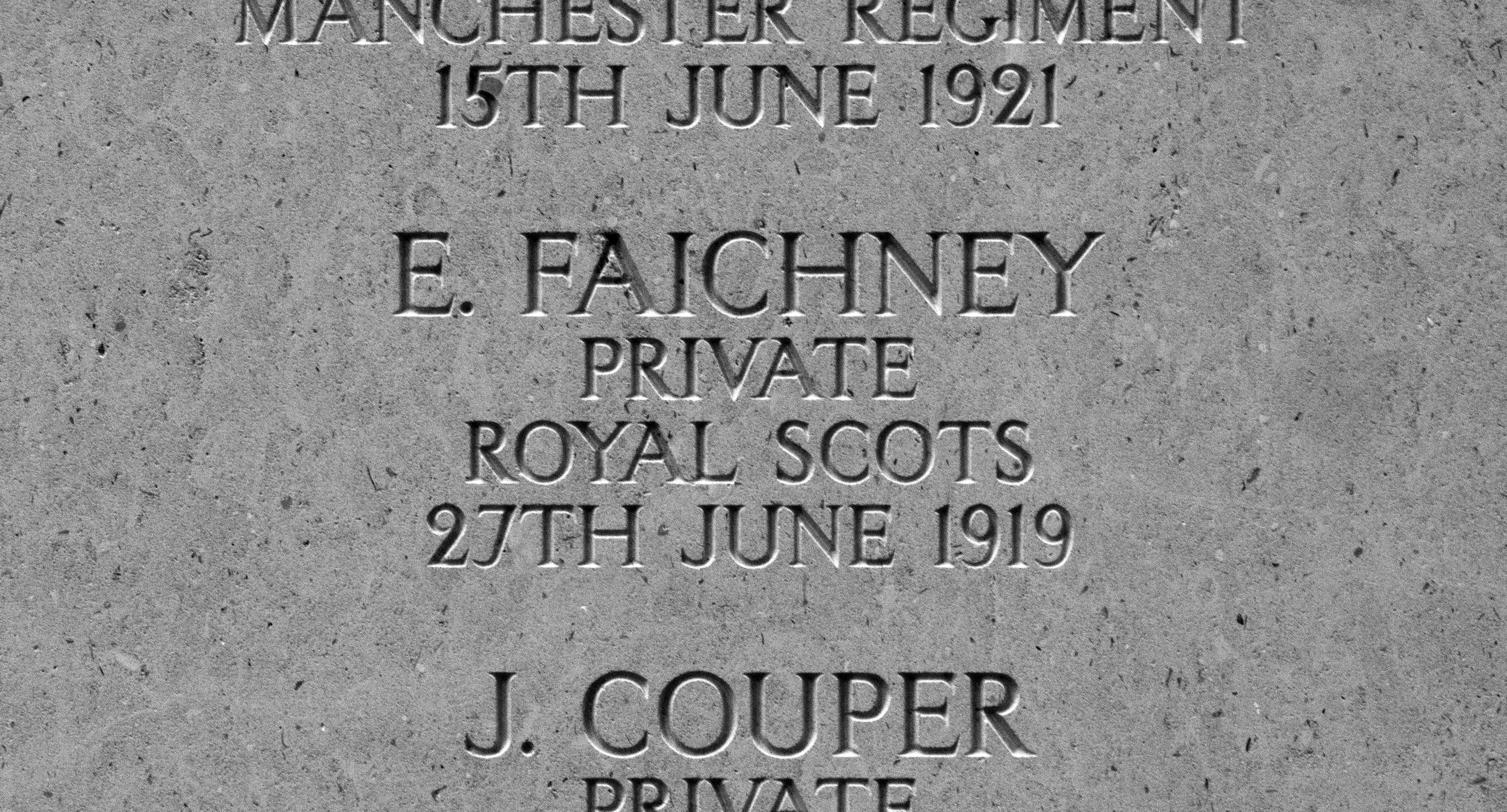 Private Ernest Faichney's name on the Brookwood 1914-1918 Memorial.