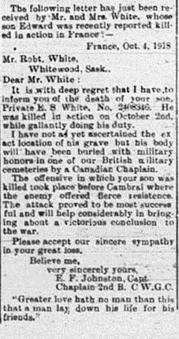 Newspaper clipping of the death notice of Edward Sanderson White