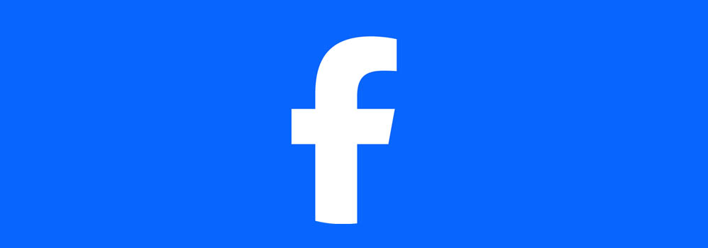 White Facebook F logo set on a blue background