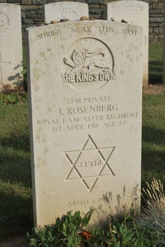 Special Memorial to Isaac Rosenberg with Star of David carving. 