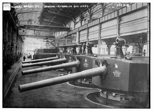hms shannon  1906  guns being assembled at vickers shipbuilding and engineering in barrow in furness in england