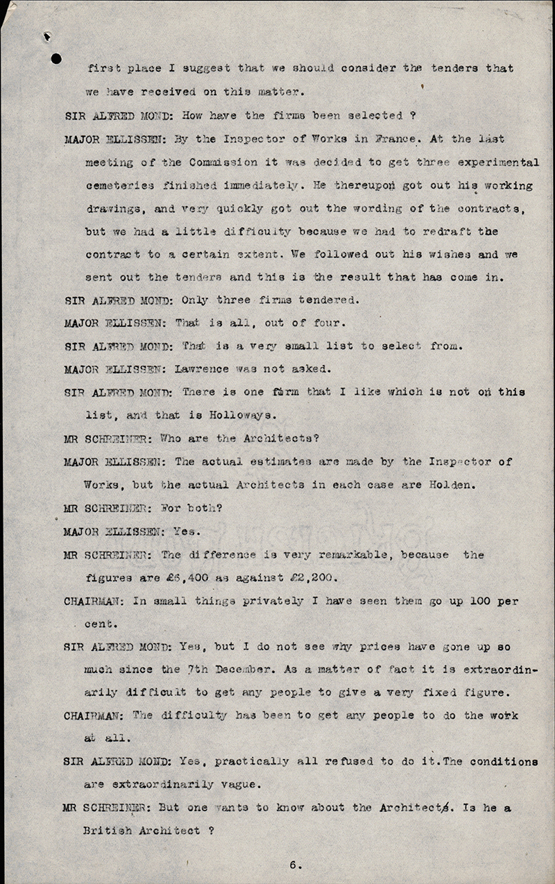 Extract from the minutes of the 3rd CWGC Finance Committee Meeting, 29th April 1919
