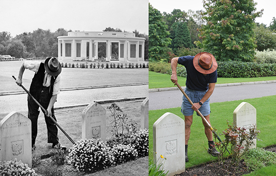 Gardeners tending headstones