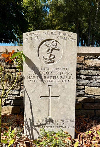 Special Memorial headstone of Sub-Lieutenant J.A. Cook.