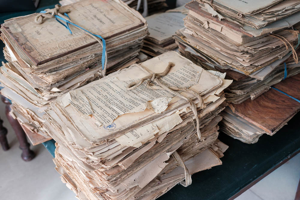 A bundle of old documents and records.