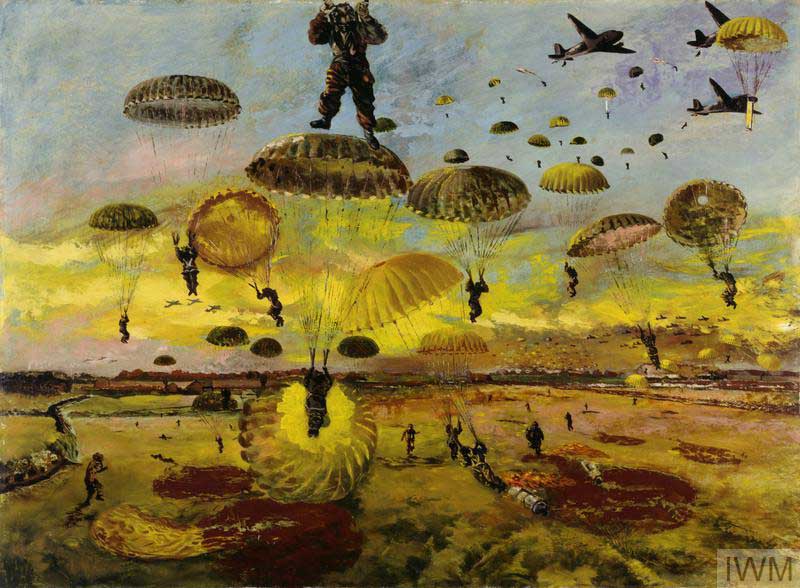 Richards IWM ART LD 3924 The Drop 1944 - painting depicting parachutes