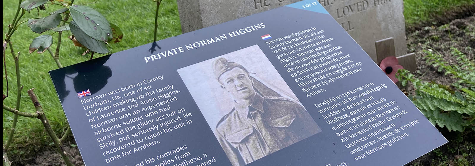 Sign detailing the story of Private Higgins.