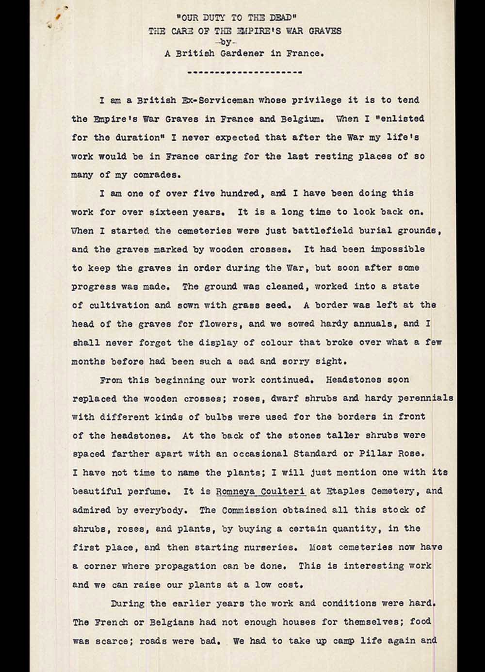 our duty gardener letter
